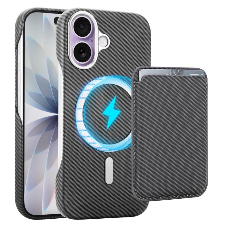 For iPhone 17 Carbon Fiber MagSafe Magnetic Card Holder Phone Case(Grey)