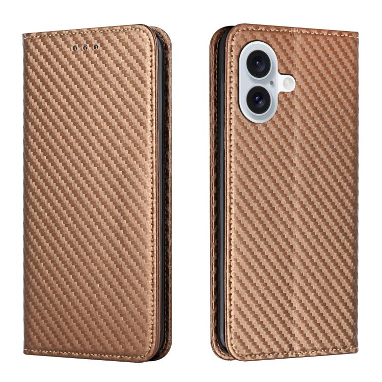 For iPhone 17 Carbon Fiber Texture Magnetic Flip Leather Phone Case(Brown)