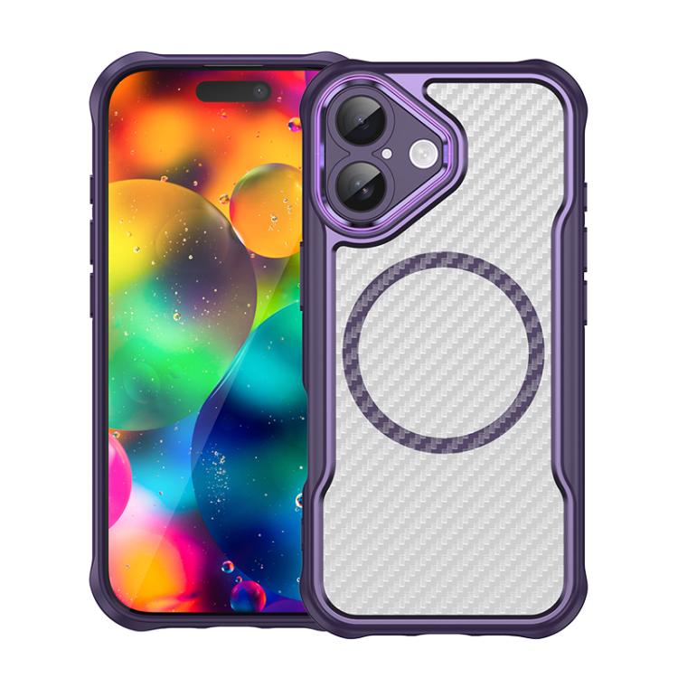 For iPhone 17 Carbon Fiber Texture MagSafe Translucent Phone Case(Purple)