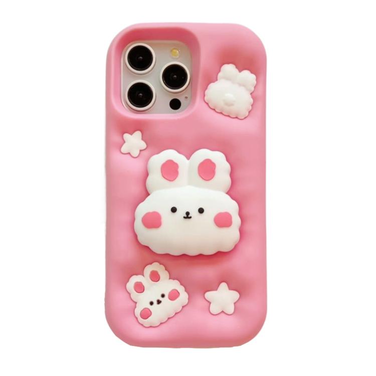 For iPhone 17 Cartoon Cute Rabbit Stand Phone Case(Pink)