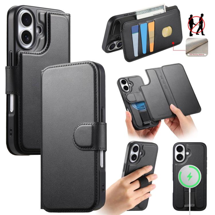 For iPhone 17 CaseNeo Finger Grip Strap MagSafe Leather Phone Case(Black)