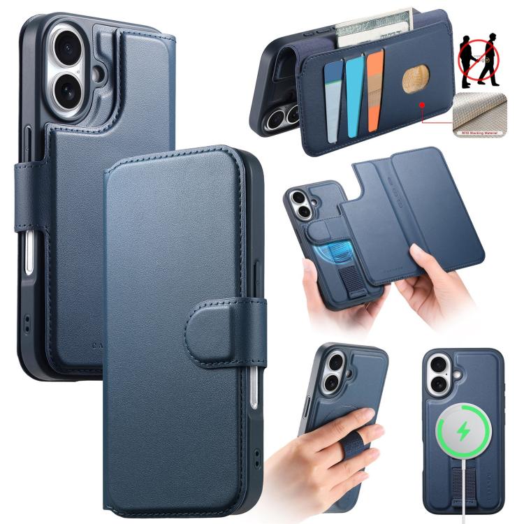 For iPhone 17 CaseNeo Finger Grip Strap MagSafe Leather Phone Case(Blue)