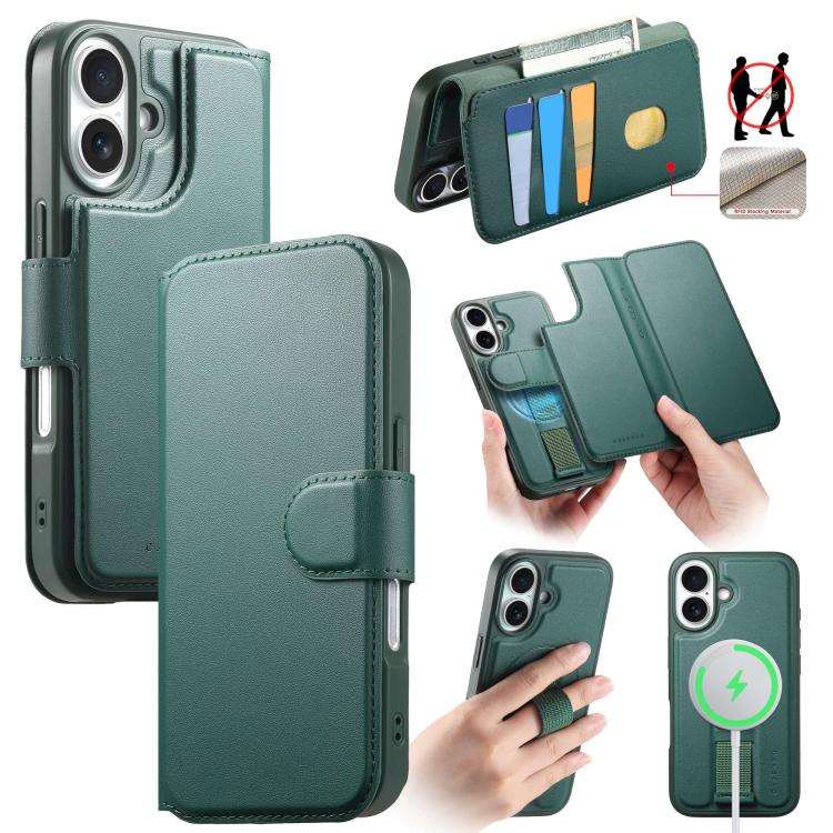 For iPhone 17 CaseNeo Finger Grip Strap MagSafe Leather Phone Case(Green)