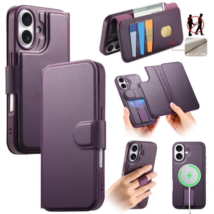 For iPhone 17 CaseNeo Finger Grip Strap MagSafe Leather Phone Case(Purple)