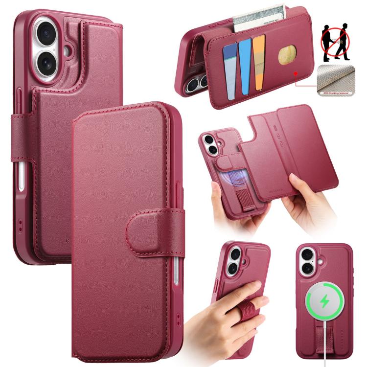 For iPhone 17 CaseNeo Finger Grip Strap MagSafe Leather Phone Case(Red)