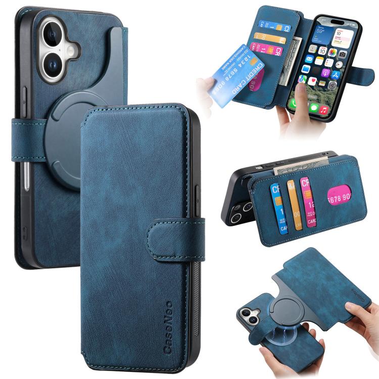 For iPhone 17 CaseNeo MagSafe RFID Anti-theft Retro Leather Phone Case(Blue)