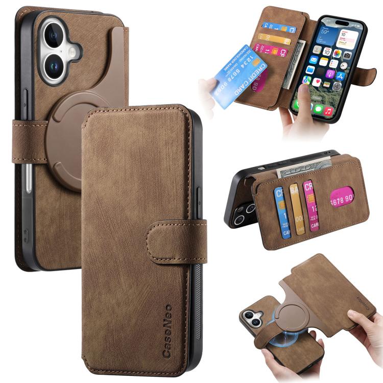 For iPhone 17 CaseNeo MagSafe RFID Anti-theft Retro Leather Phone Case(Brown)