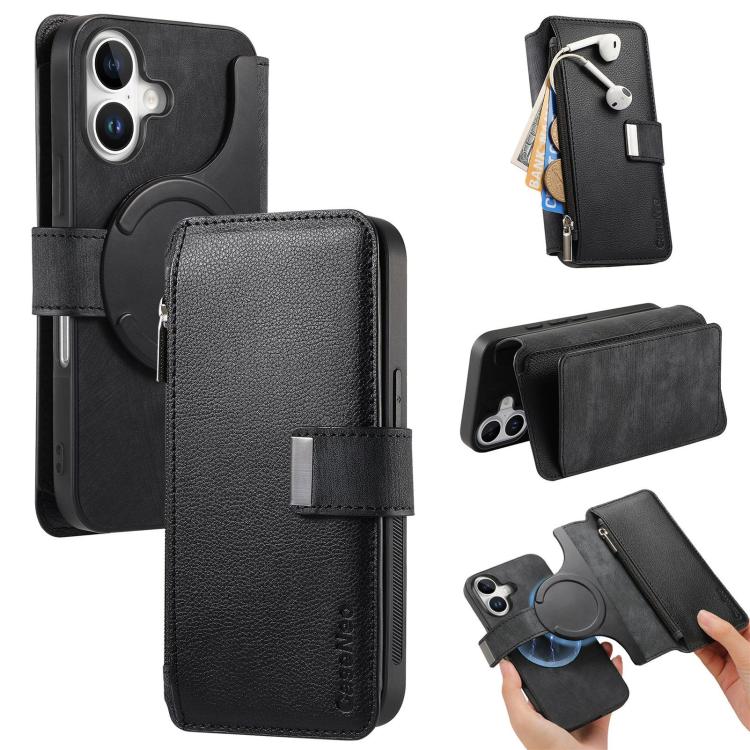 For iPhone 17 CaseNeo MagSafe RFID Anti-theft Zipper Wallet Retro Leather Phone Case(Black)