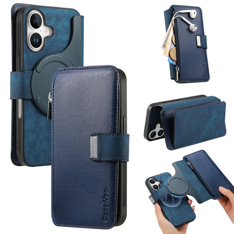 For iPhone 17 CaseNeo MagSafe RFID Anti-theft Zipper Wallet Retro Leather Phone Case(Blue)
