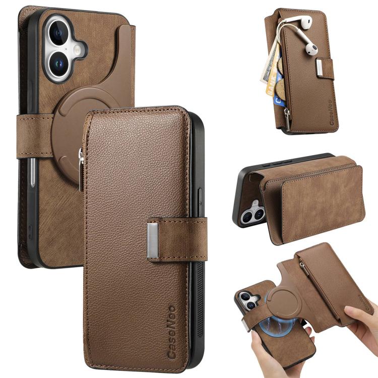 For iPhone 17 CaseNeo MagSafe RFID Anti-theft Zipper Wallet Retro Leather Phone Case(Brown)