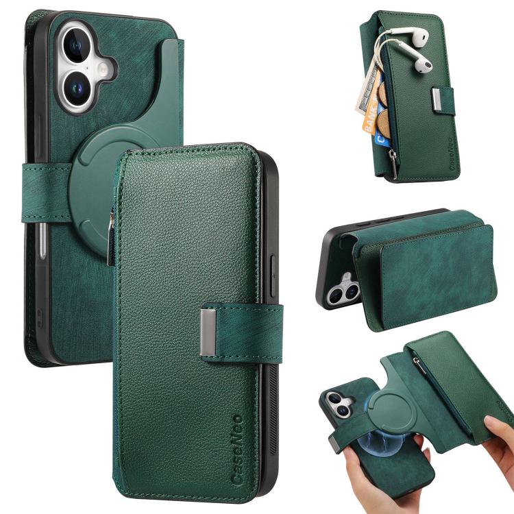 For iPhone 17 CaseNeo MagSafe RFID Anti-theft Zipper Wallet Retro Leather Phone Case(Green)