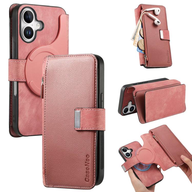 For iPhone 17 CaseNeo MagSafe RFID Anti-theft Zipper Wallet Retro Leather Phone Case(Pink)