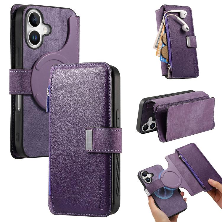 For iPhone 17 CaseNeo MagSafe RFID Anti-theft Zipper Wallet Retro Leather Phone Case(Purple)