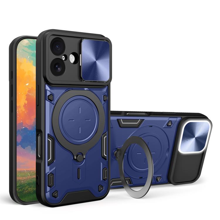 For iPhone 17 CD Texture Sliding Camshield Magnetic Holder Phone Case(Blue)