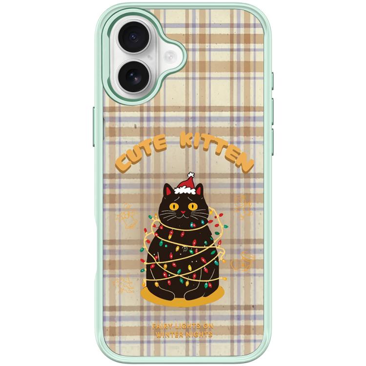For iPhone 17 Christmas Cat Pattern Magnetic Phone Case(Light Green)