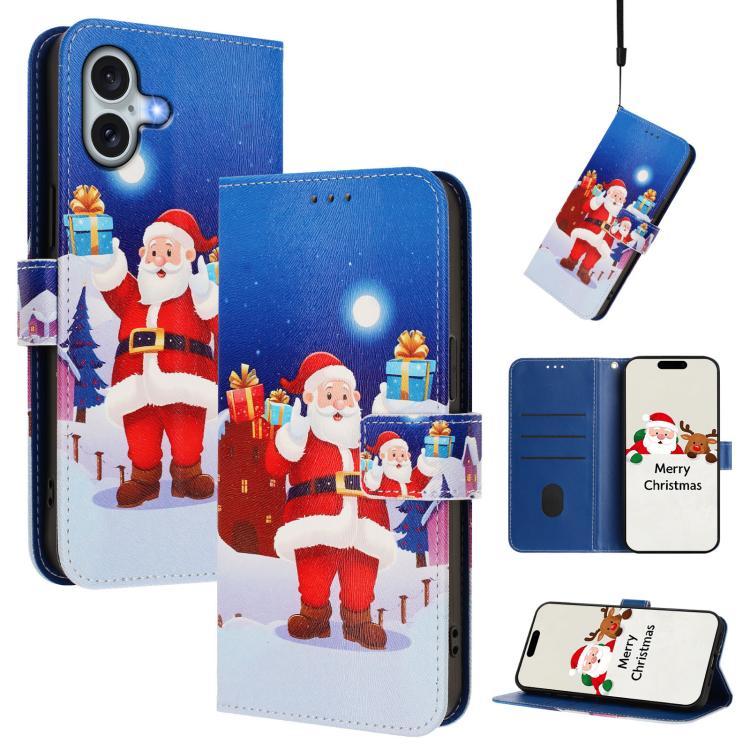 For iPhone 17 Christmas Series Buckle Leather Phone Case with Hand Strap(Christmas Eve)