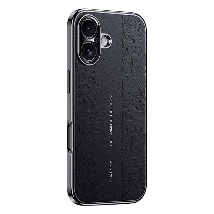 For iPhone 17 Cloud Dragon Pattern Plain Leather PC Phone Case(Black)