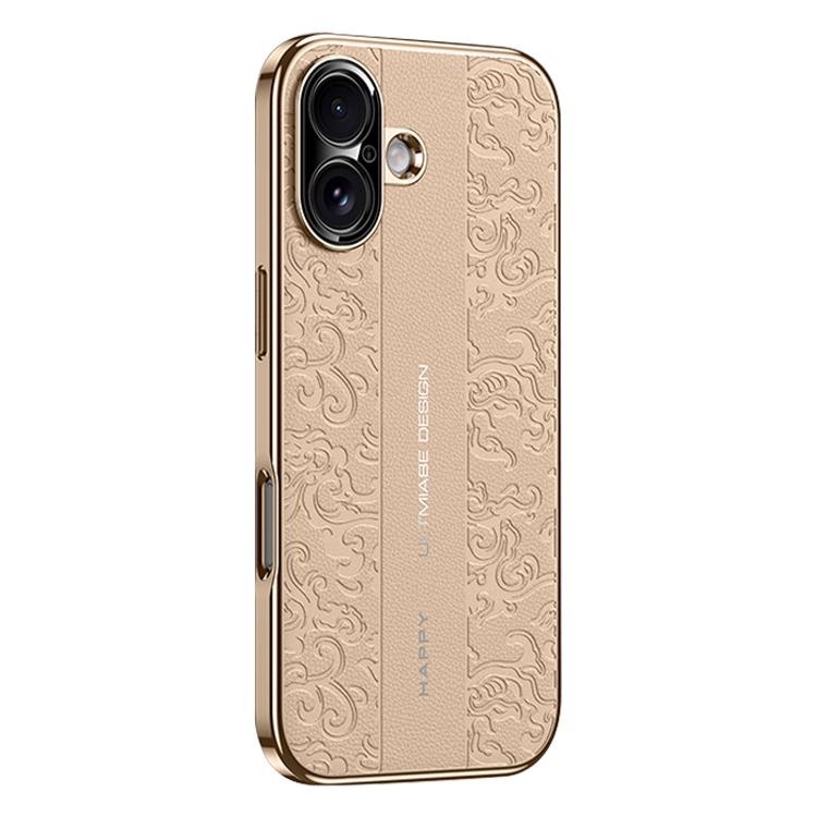 For iPhone 17 Cloud Dragon Pattern Plain Leather PC Phone Case(Gold)