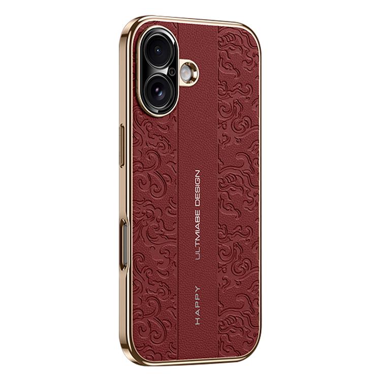 For iPhone 17 Cloud Dragon Pattern Plain Leather PC Phone Case(Red)