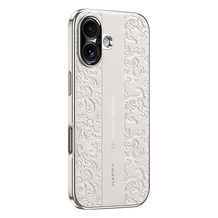 For iPhone 17 Cloud Dragon Pattern Plain Leather PC Phone Case(White)