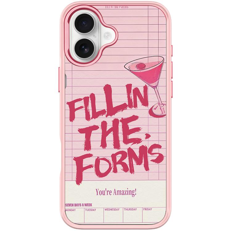 For iPhone 17 Cocktail and Text Pattern Magnetic Phone Case(Pink)