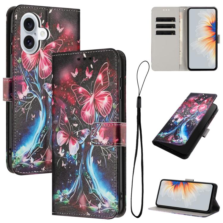 For iPhone 17 Color Drawing Pattern Leather Phone Case(Butterfly Tree)