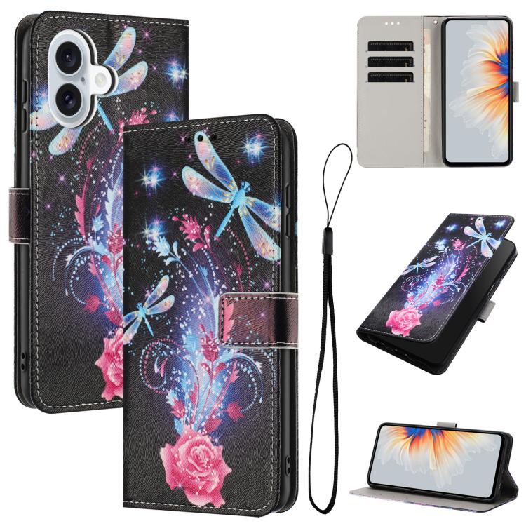 For iPhone 17 Color Drawing Pattern Leather Phone Case(Dragonfly)