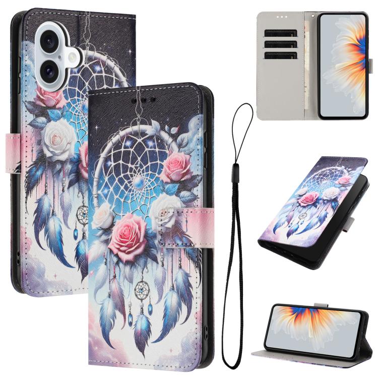 For iPhone 17 Color Drawing Pattern Leather Phone Case(Flower Wind Chime)