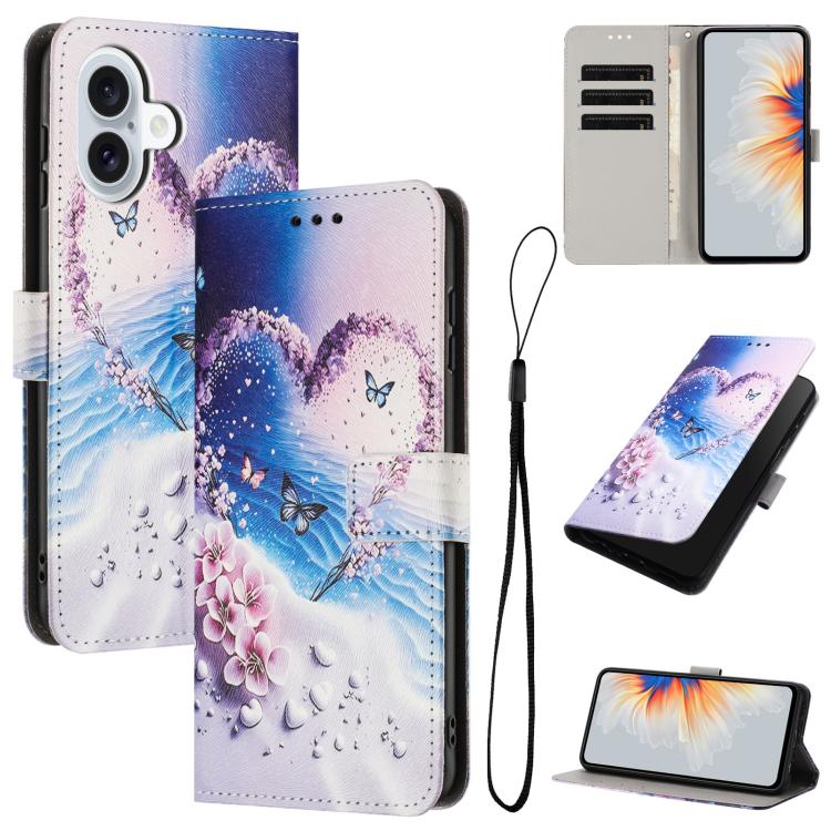 For iPhone 17 Color Drawing Pattern Leather Phone Case(Love Butterfly)