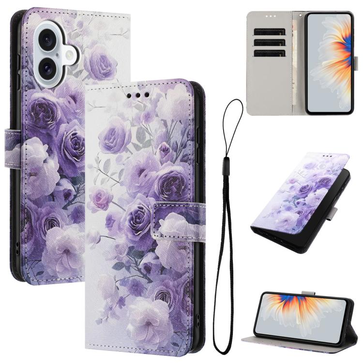 For iPhone 17 Color Drawing Pattern Leather Phone Case(Purple Rose)
