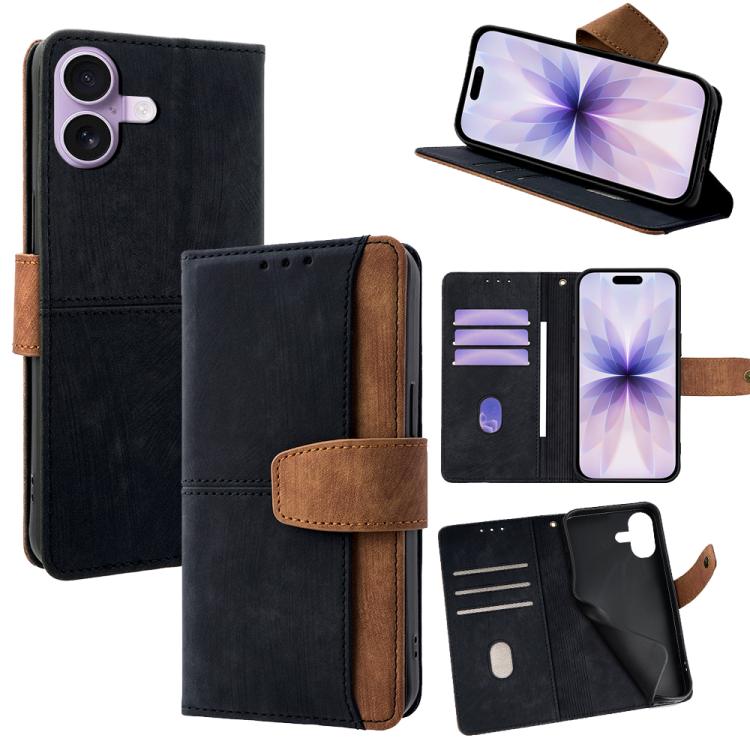 For iPhone 17 Color Stitching Skin Feel Leather RFID Blocking Phone Case(Black)