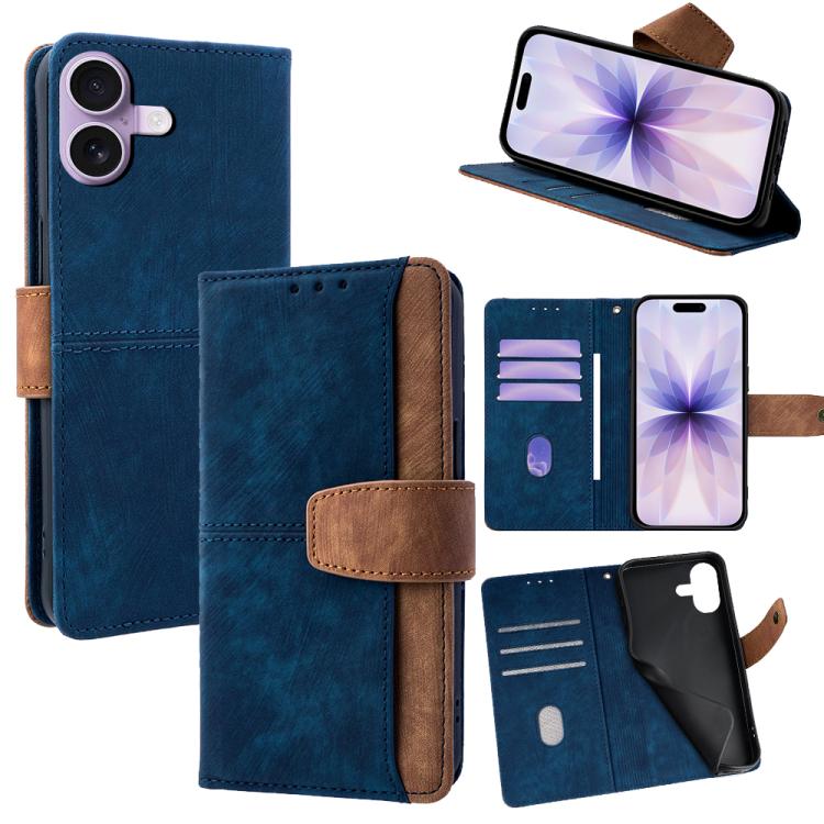 For iPhone 17 Color Stitching Skin Feel Leather RFID Blocking Phone Case(Blue)