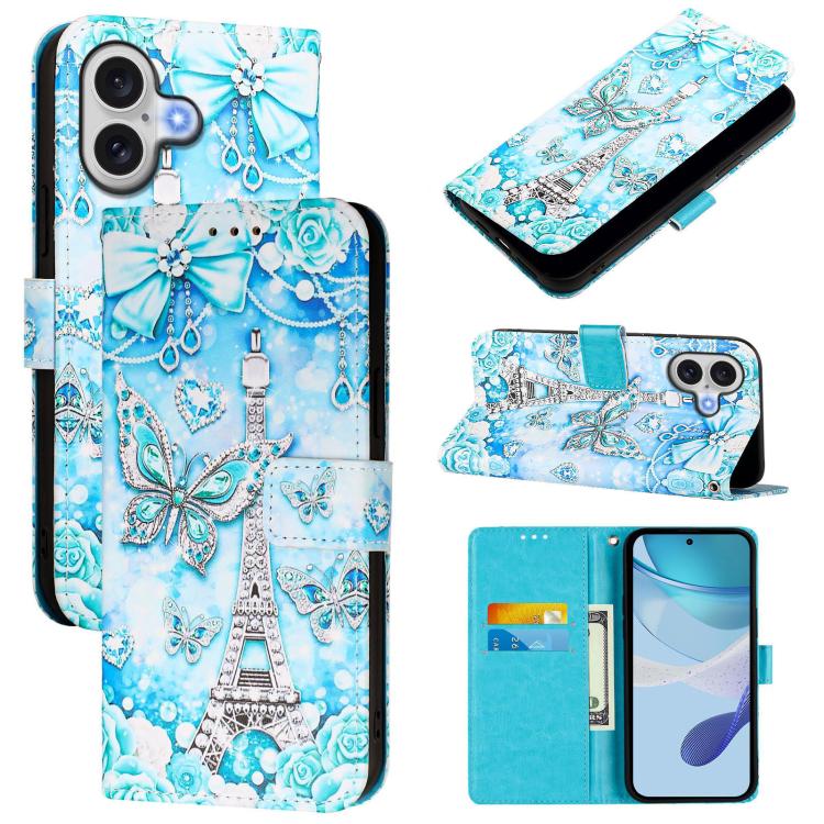 For iPhone 17 Colored Drawing Pattern Plain Weave Leather Phone Case(Tower Butterfly)