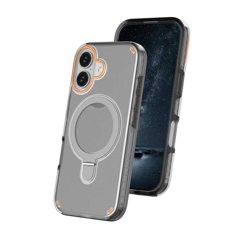 For iPhone 17 Colorful 2 in 1 MagSafe Ring Holder Phone Case(Transparent Black)