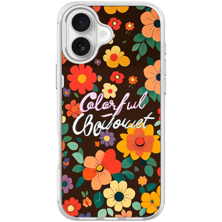 For iPhone 17 Colorful Flowers Pattern Magnetic Phone Case(Transparent White)