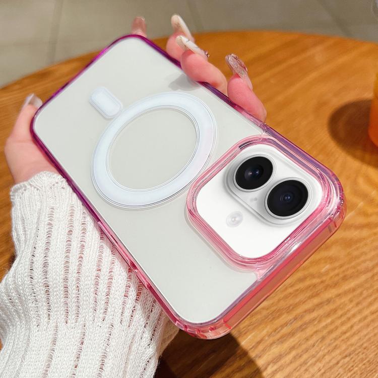 For iPhone 17 Contrast Color Gradient Transparent MagSafe Phone Case(Purple Pink + Light Purple)