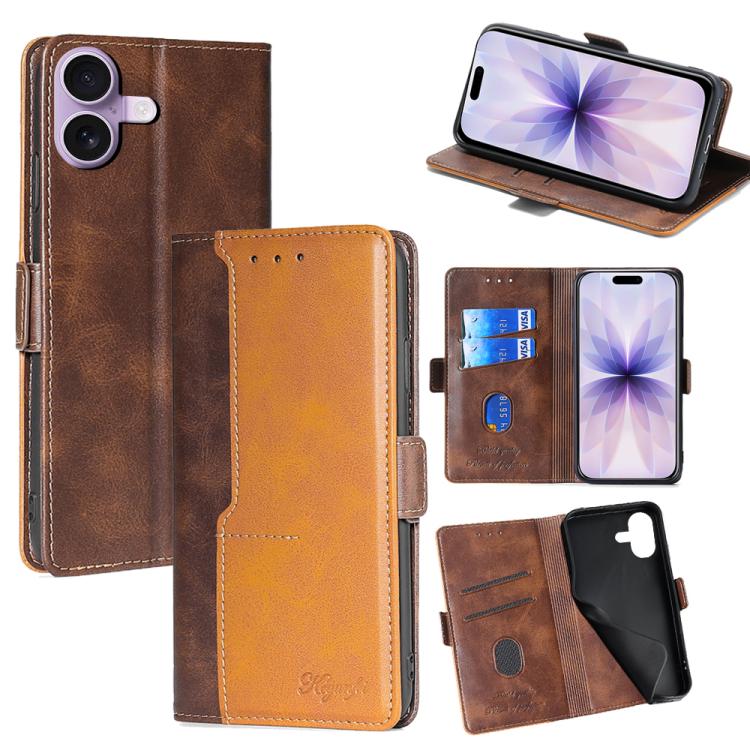 For iPhone 17 Contrast Color Side Buckle Leather Phone Case(Dark Brown + Gold)