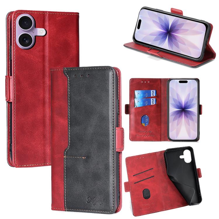 For iPhone 17 Contrast Color Side Buckle Leather Phone Case(Red + Black)