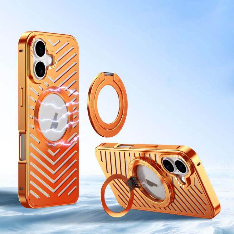 For iPhone 17 Cooling MagSafe Magnetic Holder Metal Phone Case(Orange)