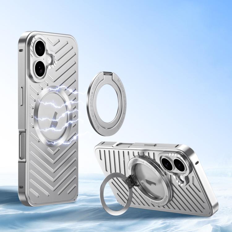 For iPhone 17 Cooling MagSafe Magnetic Holder Metal Phone Case(Silver)