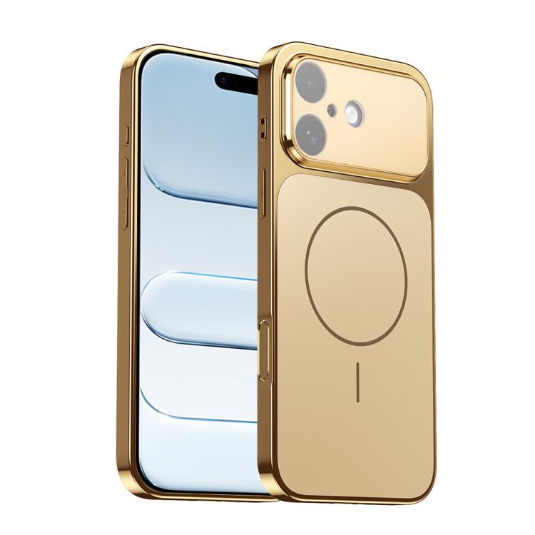 For iPhone 17 Corning Glass Plating Large Window MagSafe Phone Case(Gold)