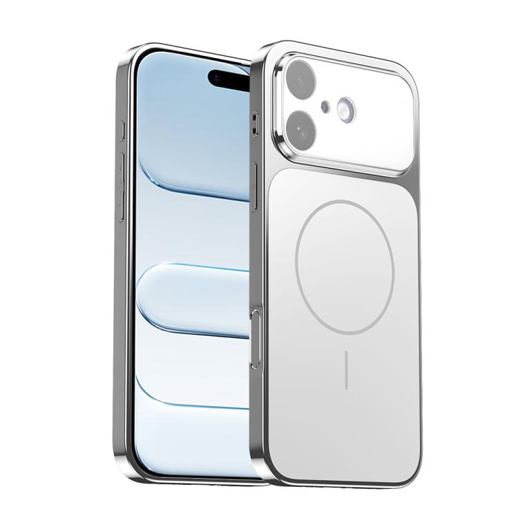 For iPhone 17 Corning Glass Plating Large Window MagSafe Phone Case(Silver)