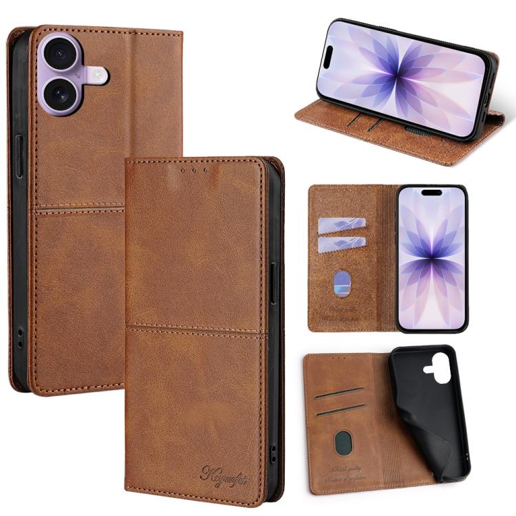 For iPhone 17 Cow Texture Magnetic Leather Phone Case(Light Brown)