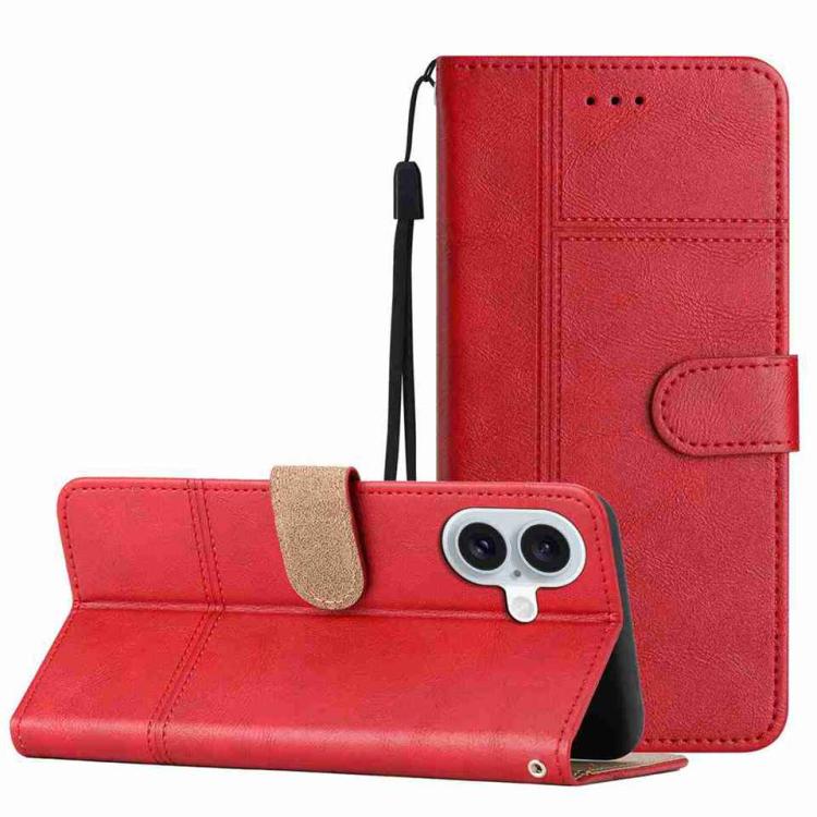 For iPhone 17 Cowhide Texture Stitching Leather Phone Case(Red)
