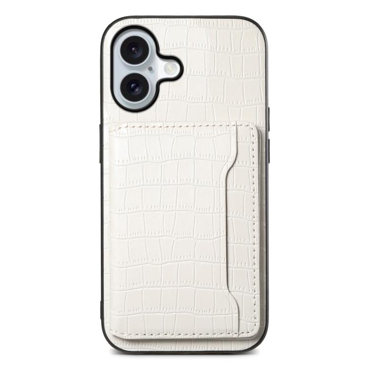 For iPhone 17 Crocodile Texture Card Bag Design Full Coverage Phone Case(White)
