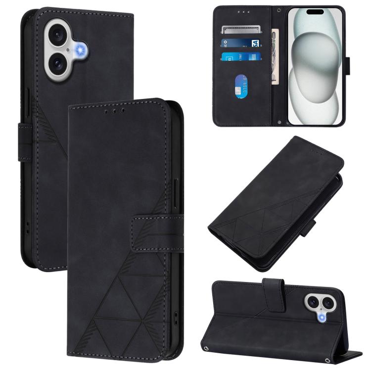 For iPhone 17 Crossbody 3D Embossed Flip Leather Phone Case(Black)