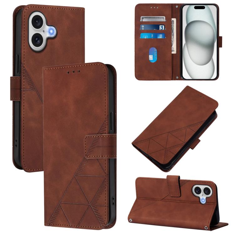 For iPhone 17 Crossbody 3D Embossed Flip Leather Phone Case(Brown)
