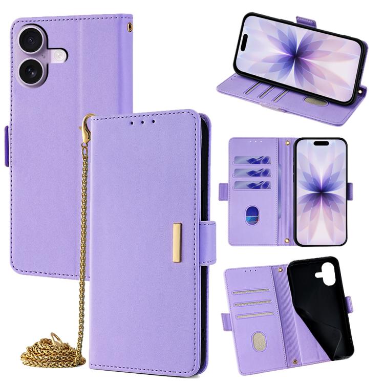 For iPhone 17 Crossbody Chain Leather Phone Case(Purple)