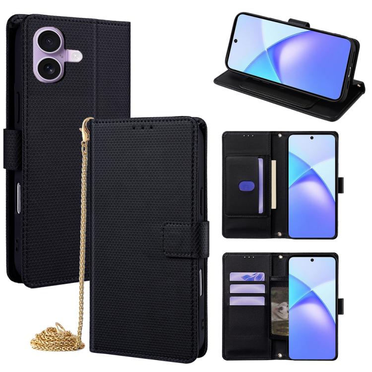 For iPhone 17 Crossbody Chain Triangle Leather Phone Case(Black)