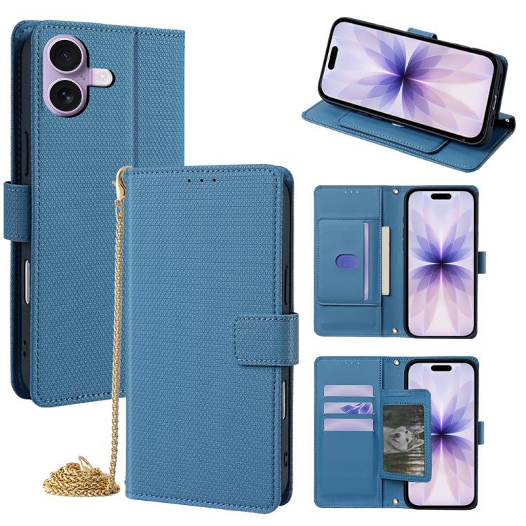 For iPhone 17 Crossbody Chain Triangle Leather Phone Case(Blue)